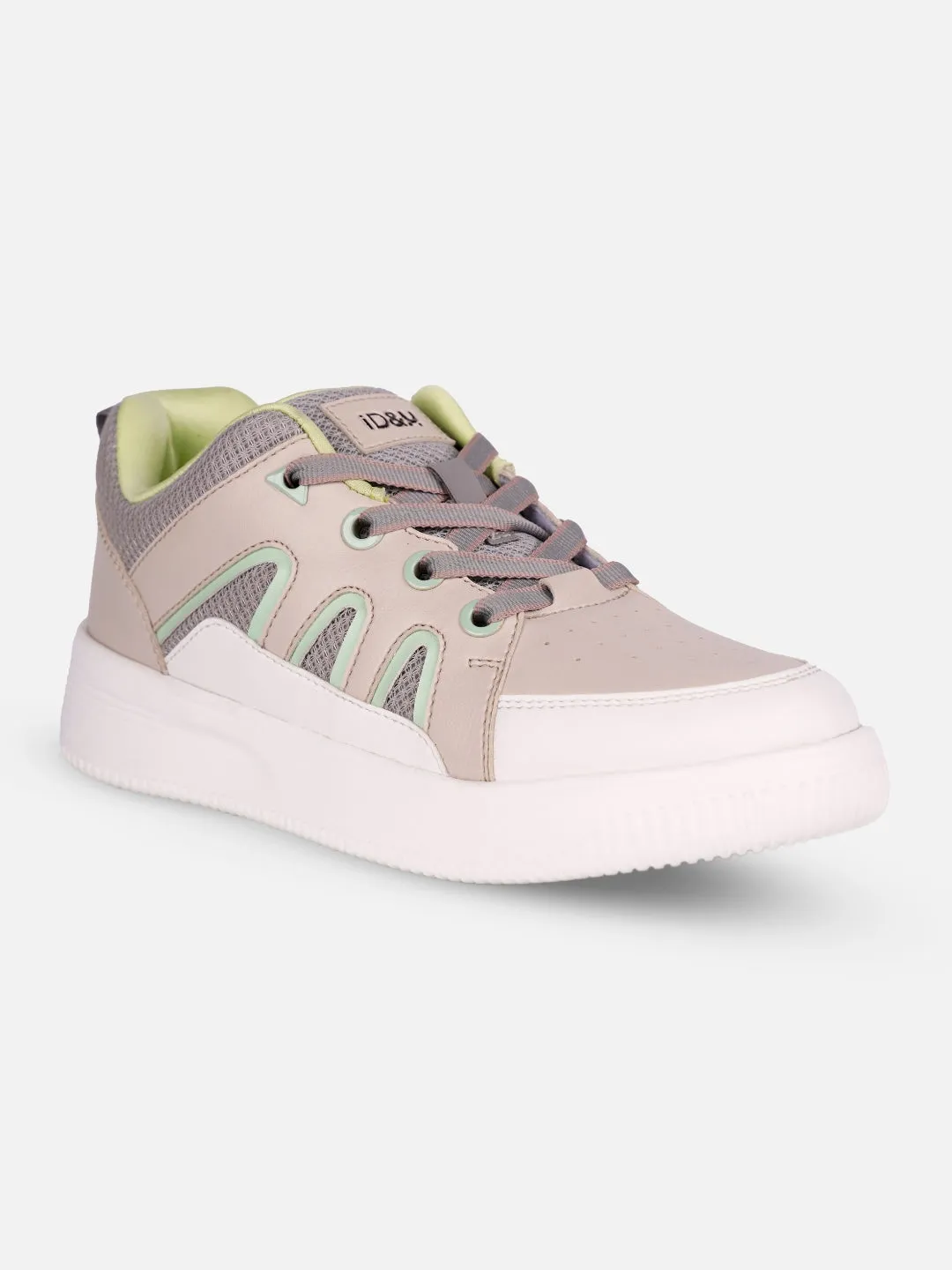 Outdoor Walks Abrasion Resistant Upper Women's Beige/Lime Platform Sneakers (IU1007)