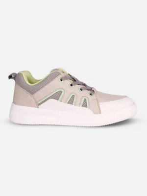 anti static Women's Beige/Lime Platform Sneakers (IU1007)