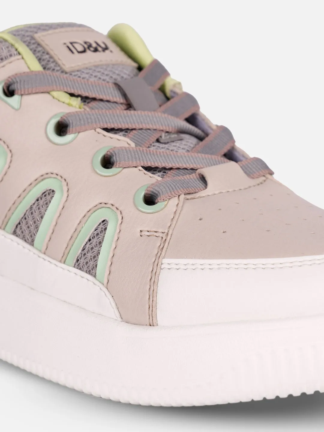 Women's Beige/Lime Platform Sneakers (IU1007) Stitch Free Construction
