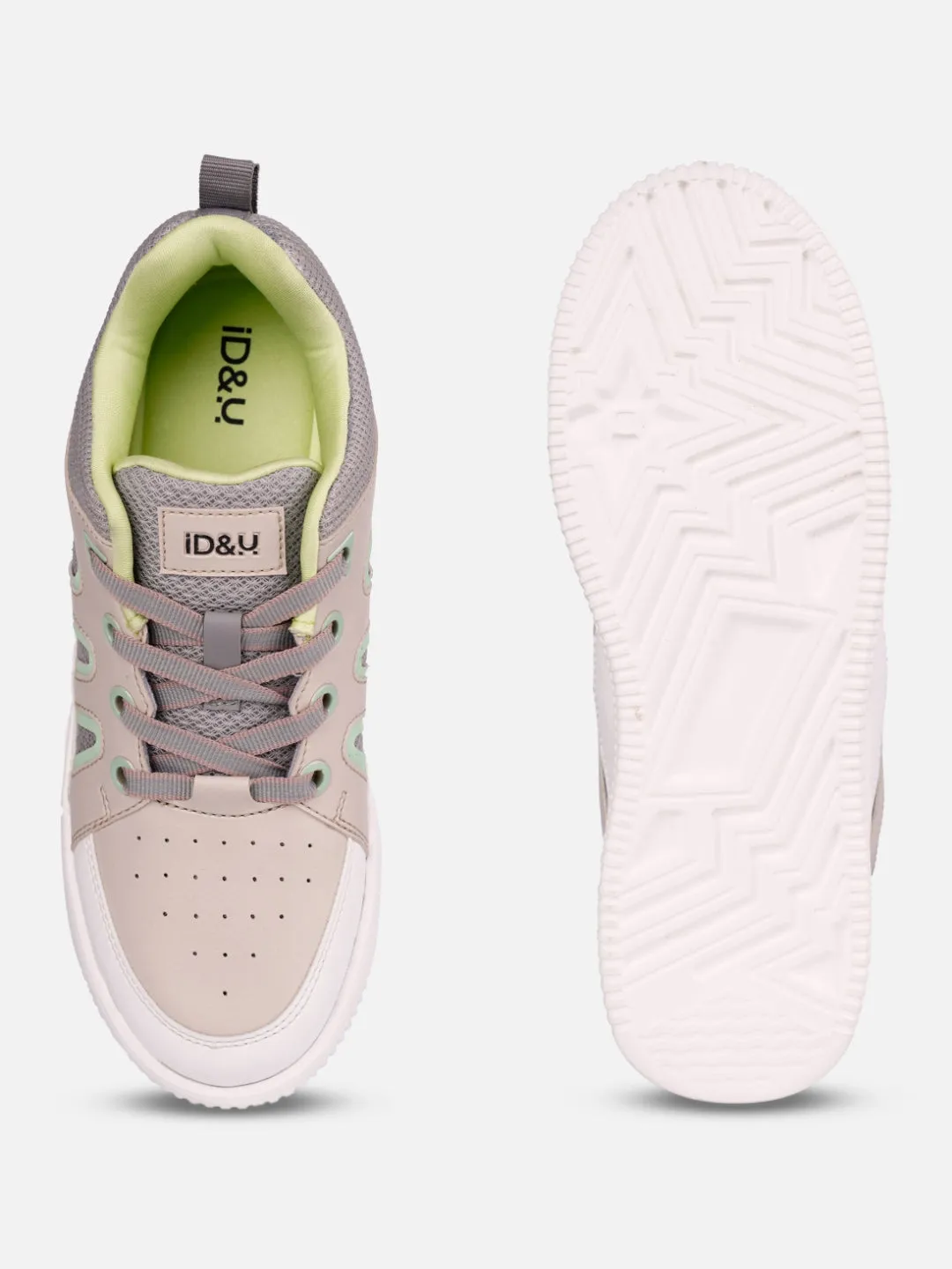 AntiOdorTreatment Flexible Ride Women's Beige/Lime Platform Sneakers (IU1007)