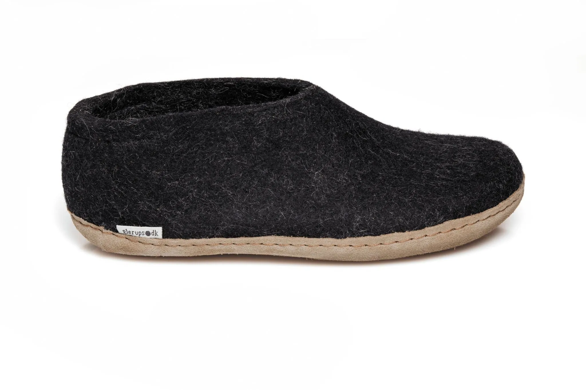 Glerups Slipper: Shoe, Charcoal, Leather A-02-00 Gloss Finish