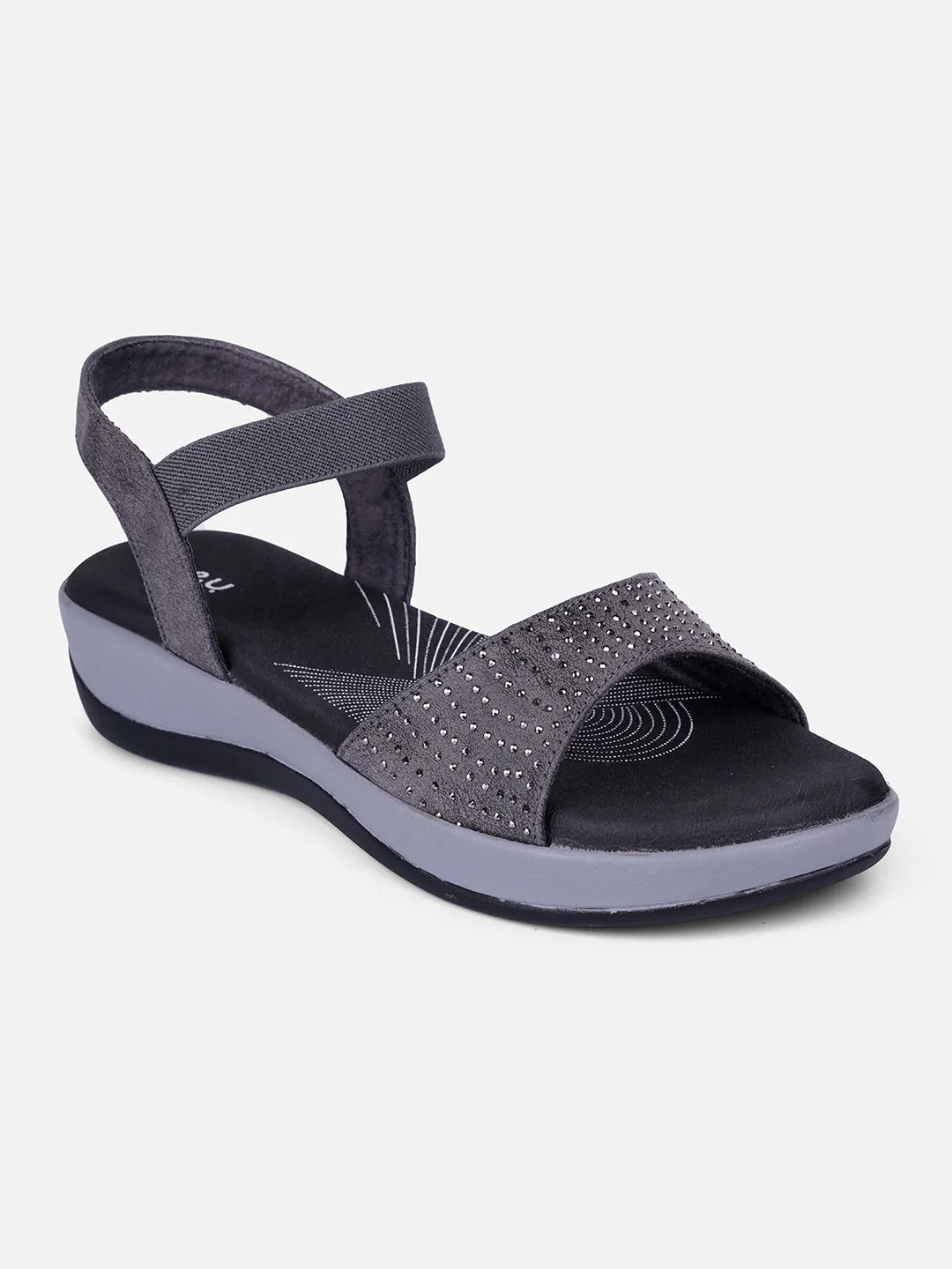 Women's Grey Slingback Strap Sandals (IU6001) Slip Sandals Comfort Sandal Shoes