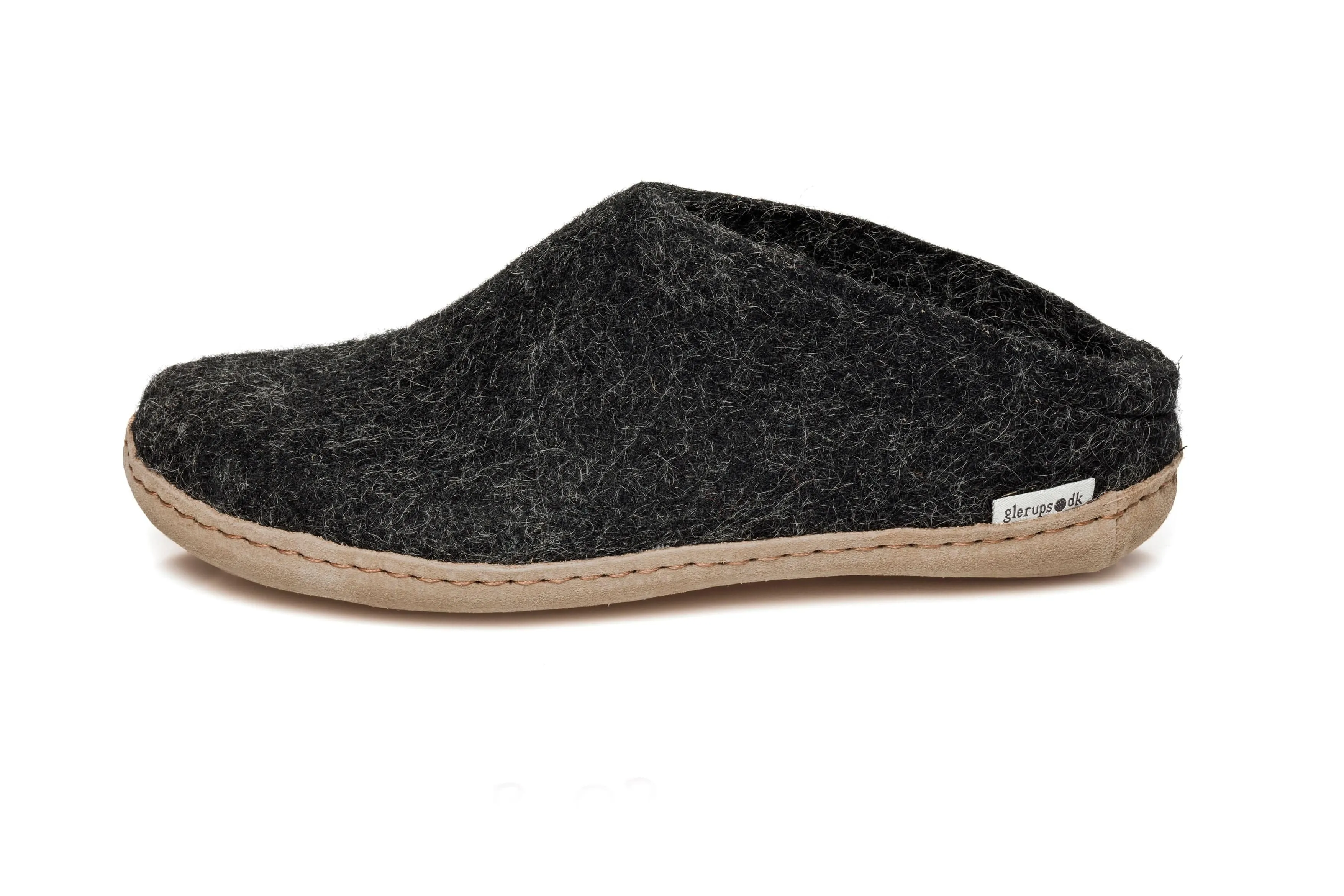 Glerups Slippers: Slip-on, Charcoal, Leather B-02-00 Dance Floor Quick Drying Work Commute