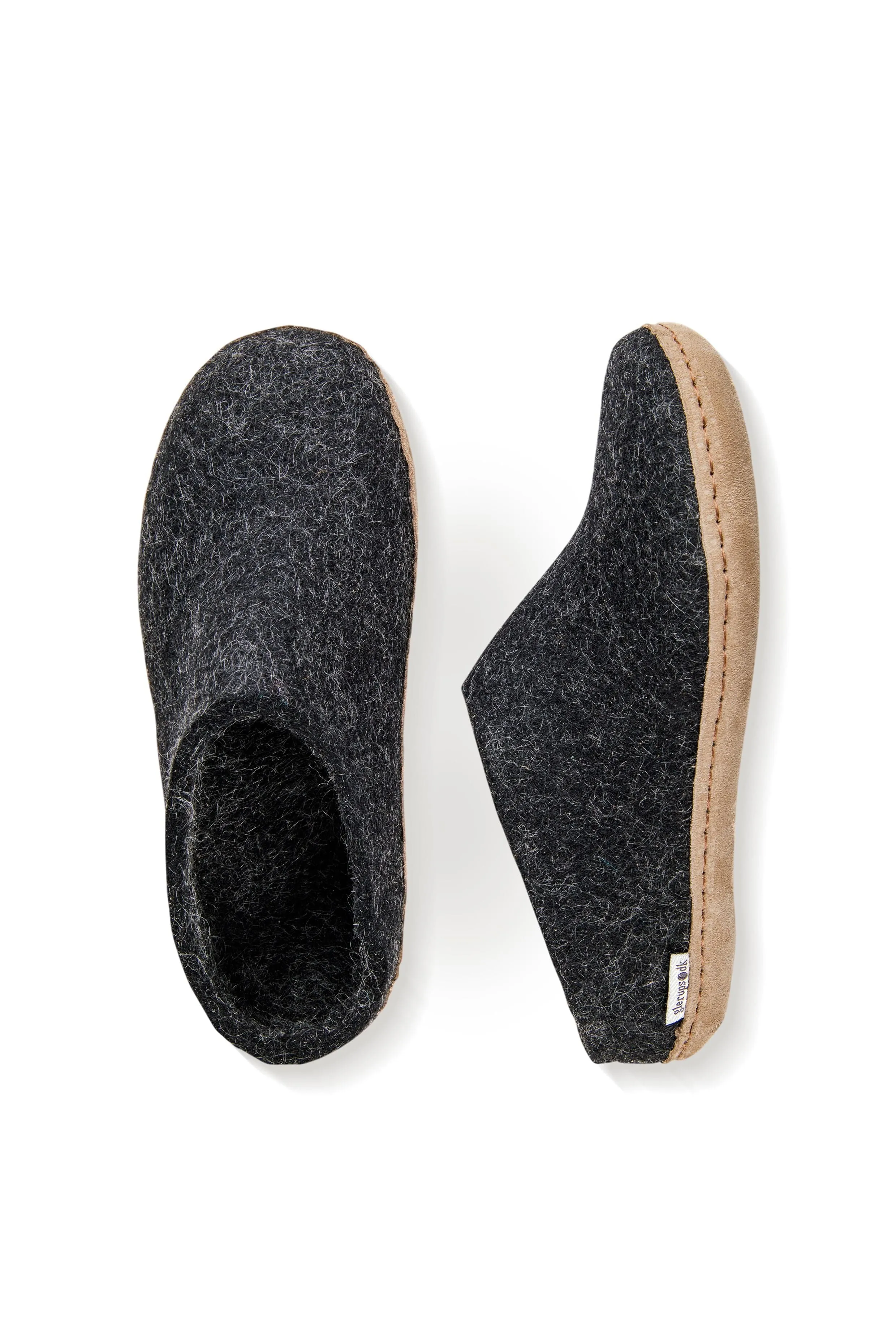 Glerups Slippers: Slip-on, Charcoal, Leather B-02-00 Shine Silver Lightweight Form Rainy Day