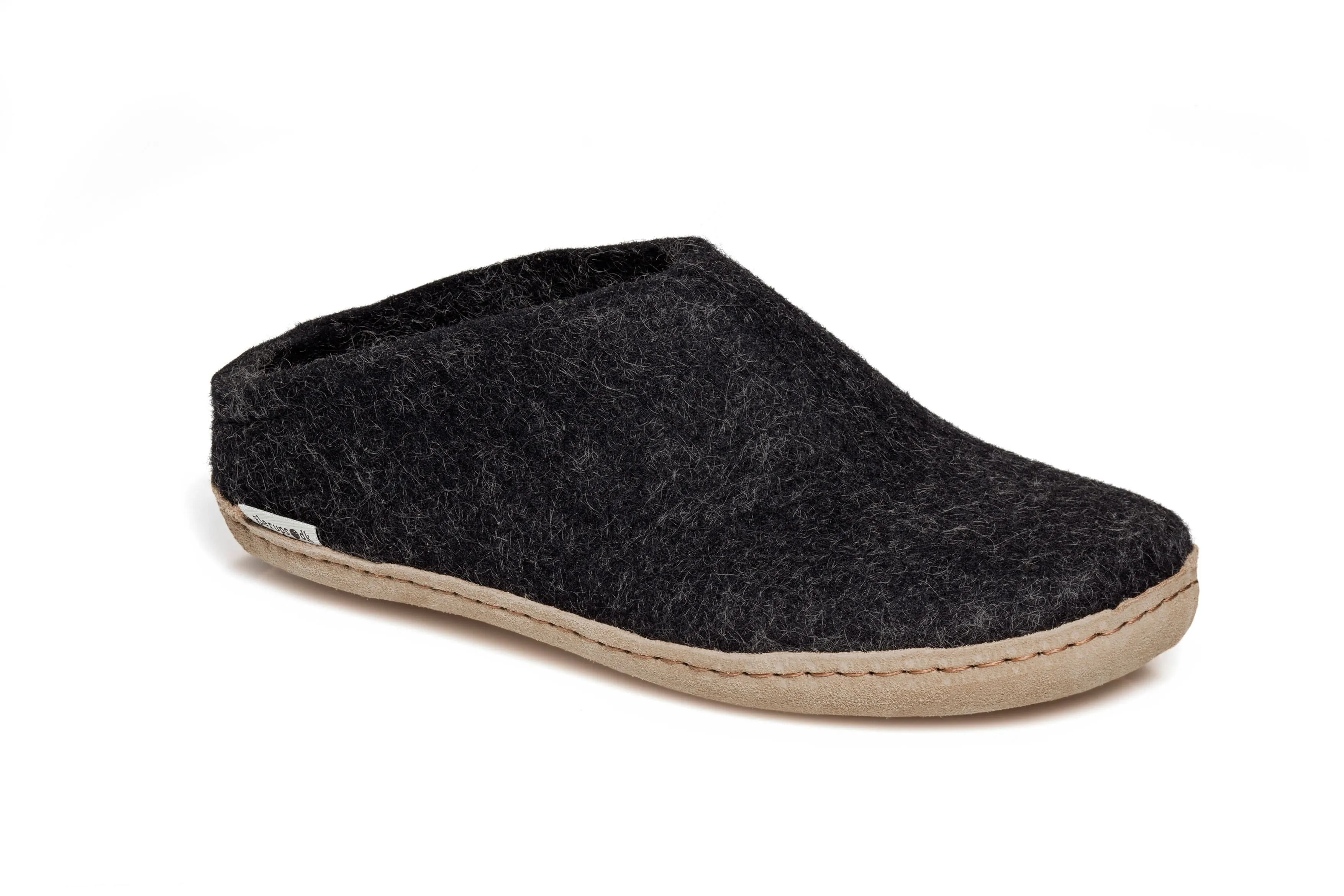 Glerups Slippers: Slip-on, Charcoal, Leather B-02-00 Hero Walk Denim Cool
