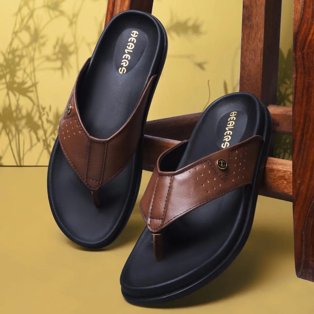 Dark Shade Healers Casual Tan Slippers For Men LEEKS-1 By Liberty