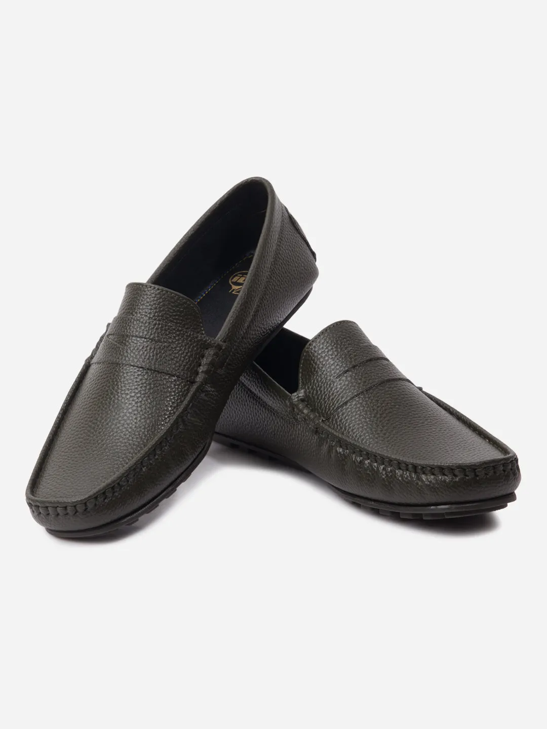 Breathable Daily Walk Men's Olive Moc Toe Casual Loafer (IX4110)