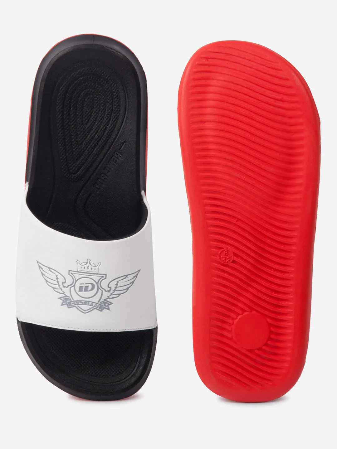 Shock Resistant Men's White/Red Active Graphic Printed Slider (IX5018)