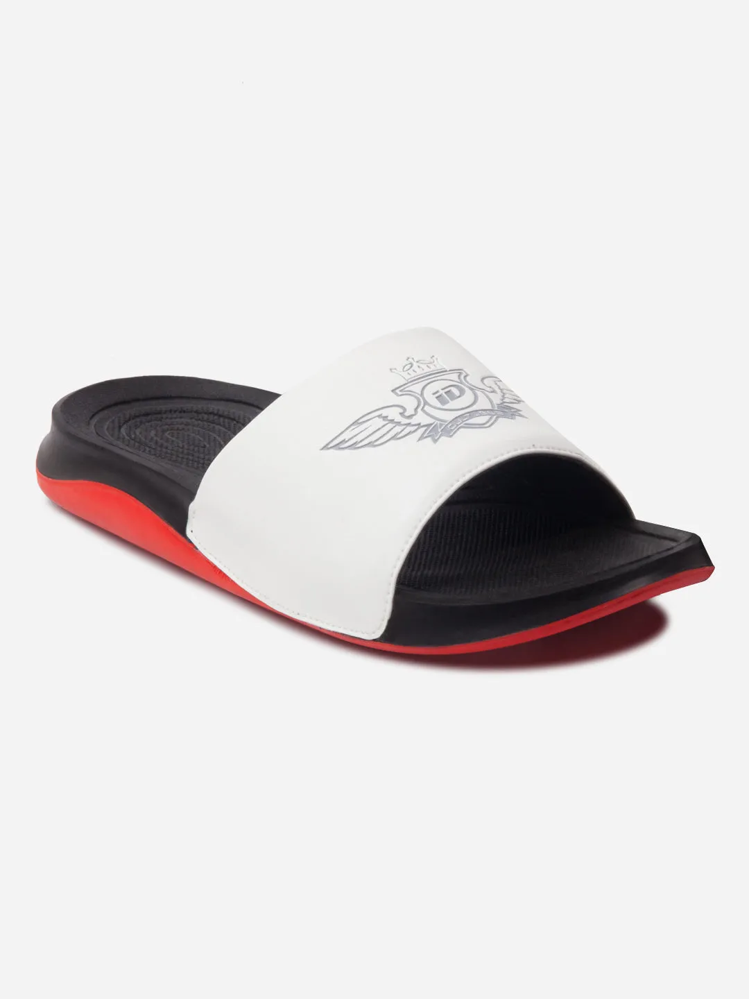 Men's White/Red Active Graphic Printed Slider (IX5018) Casual Anti Odor Outdoor Explorers