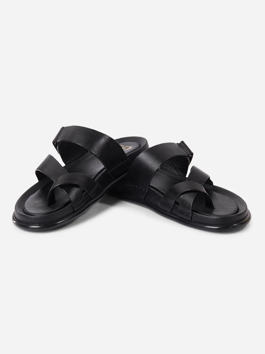 Men's Black Cross Strap Sandals (ID4269) Daily Comfort Urban Sleek