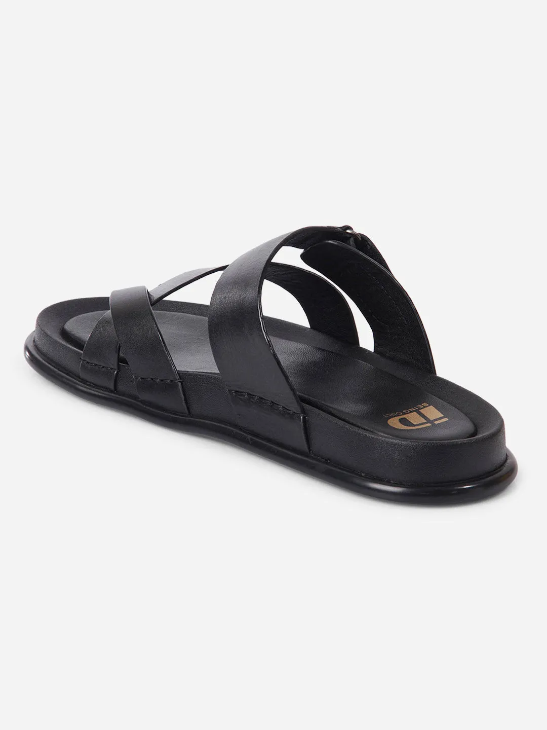 Stride Bold Men's Black Cross Strap Sandals (ID4269)