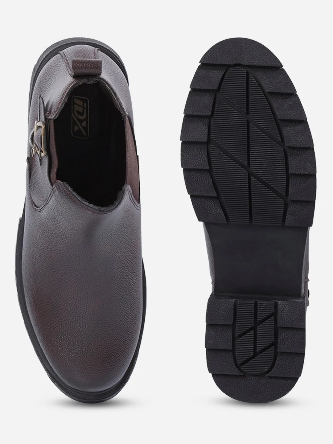 Men's Brown Round Toe Casual Slip On Boots (IX3038) Step Light Cushioned Base Health Focused