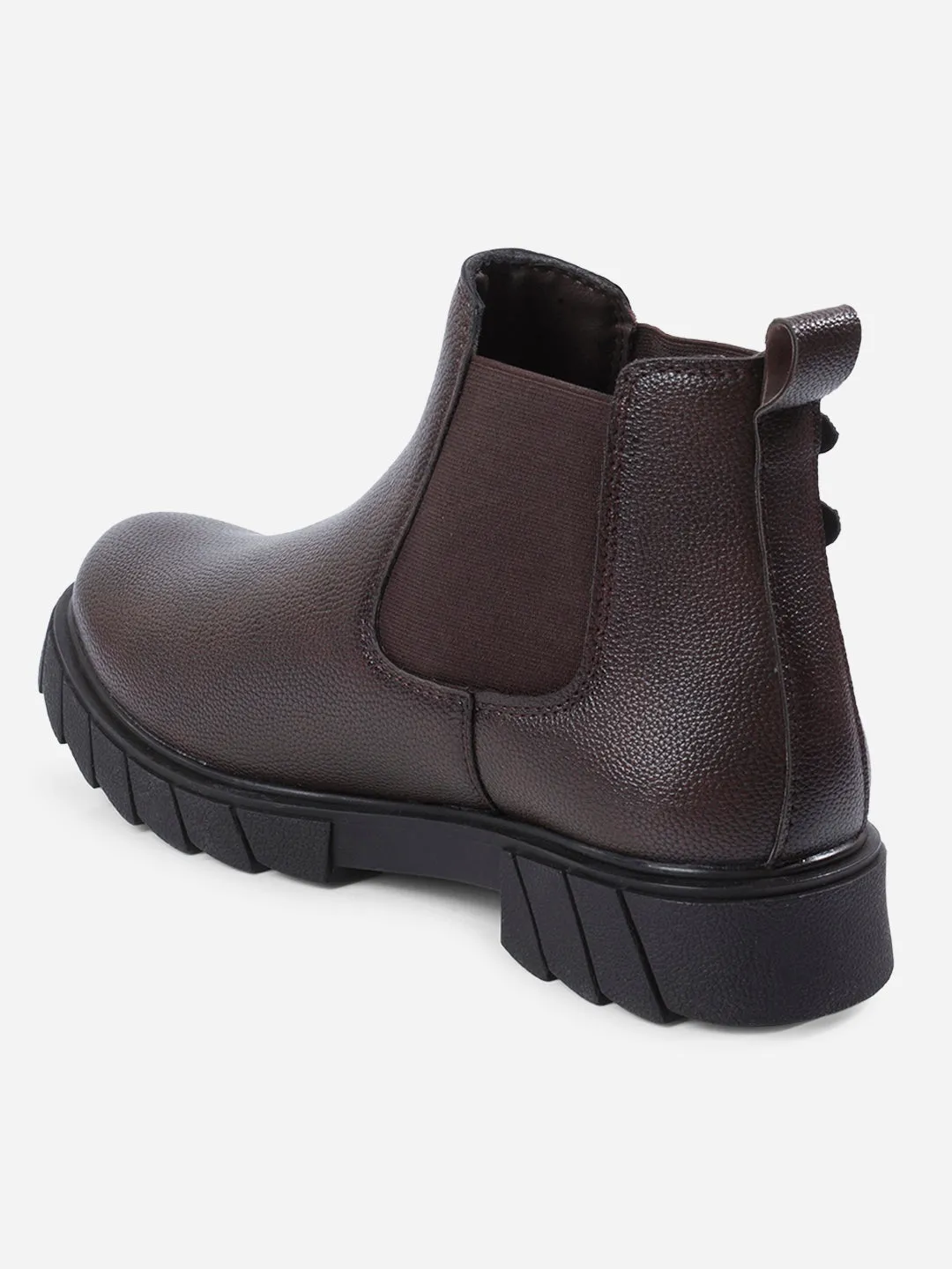 Season Ease Men's Brown Round Toe Casual Slip On Boots (IX3038)