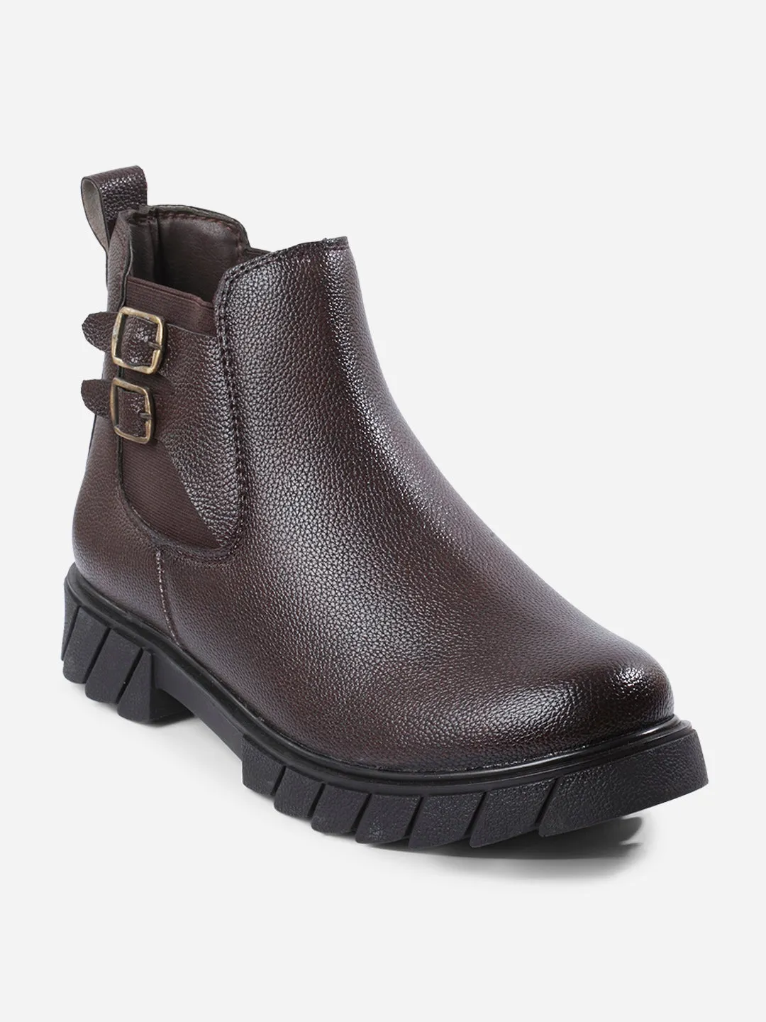 Men's Brown Round Toe Casual Slip On Boots (IX3038) Abrasion resistant
