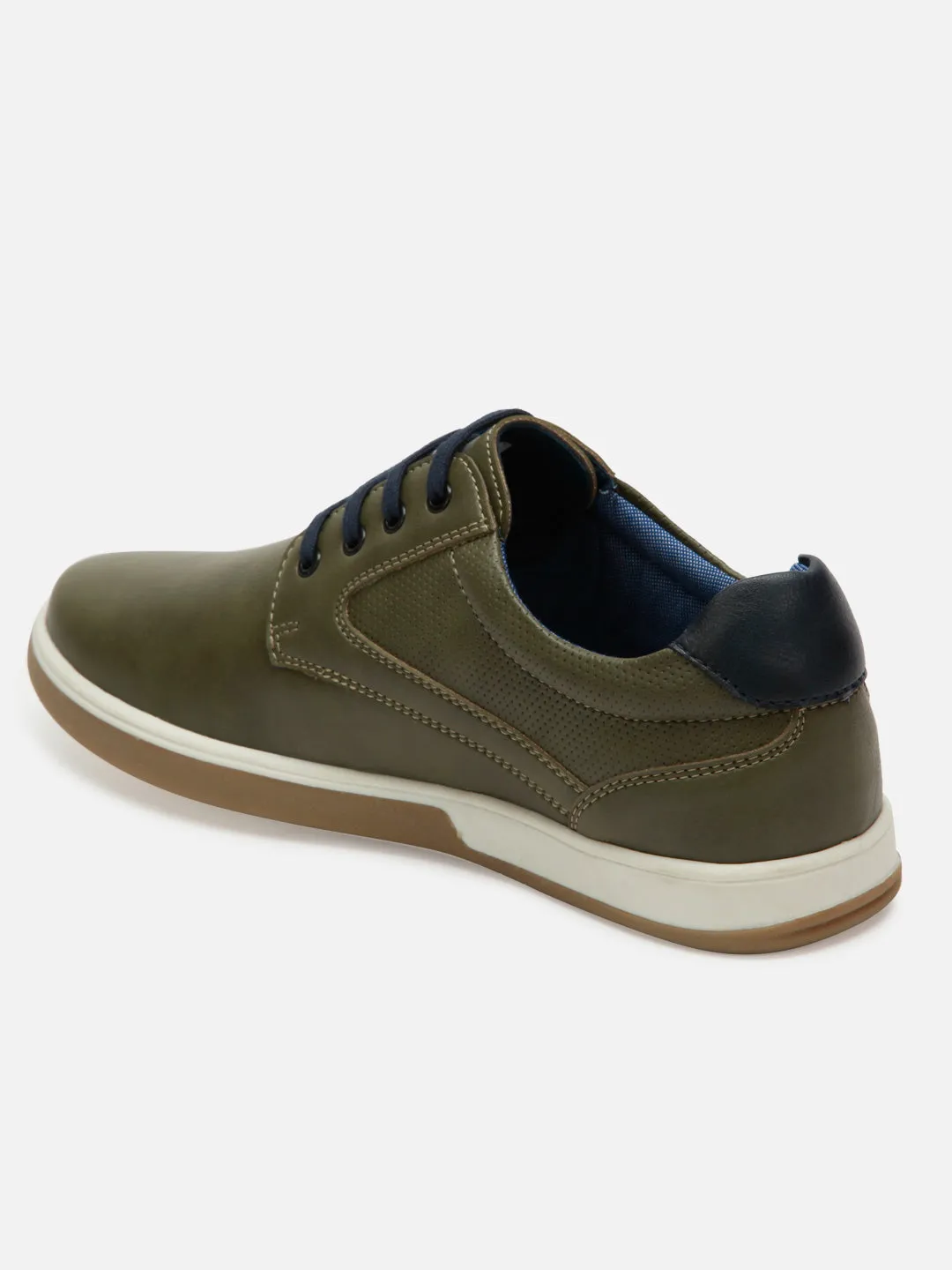Men's Olive Round Toe Lace Up Casual (IX1017) Cool Pop Style Goal
