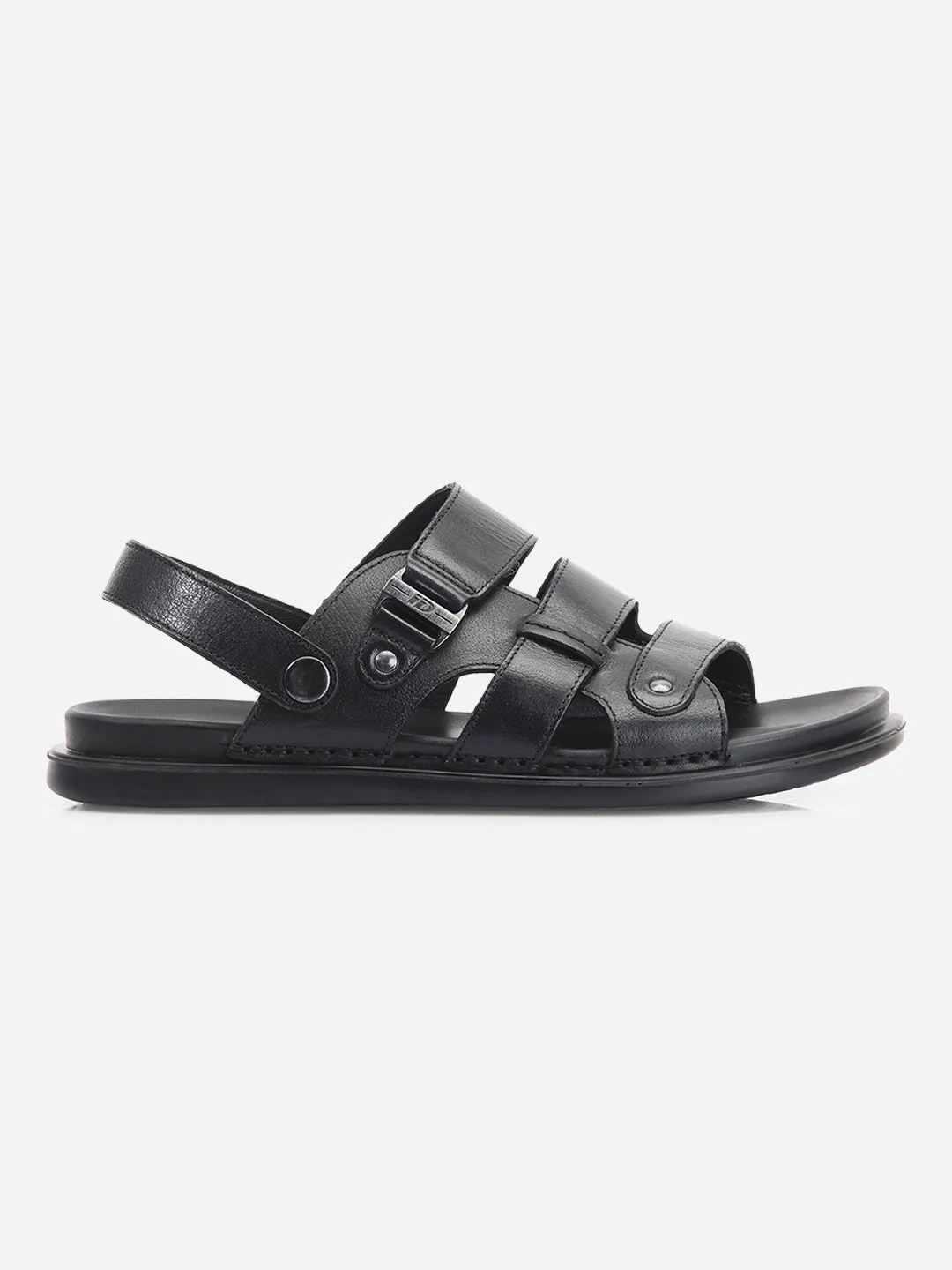 Men's Black Leather Comfort-fit Smart Casual Sandal (ID4213) Soft Lining