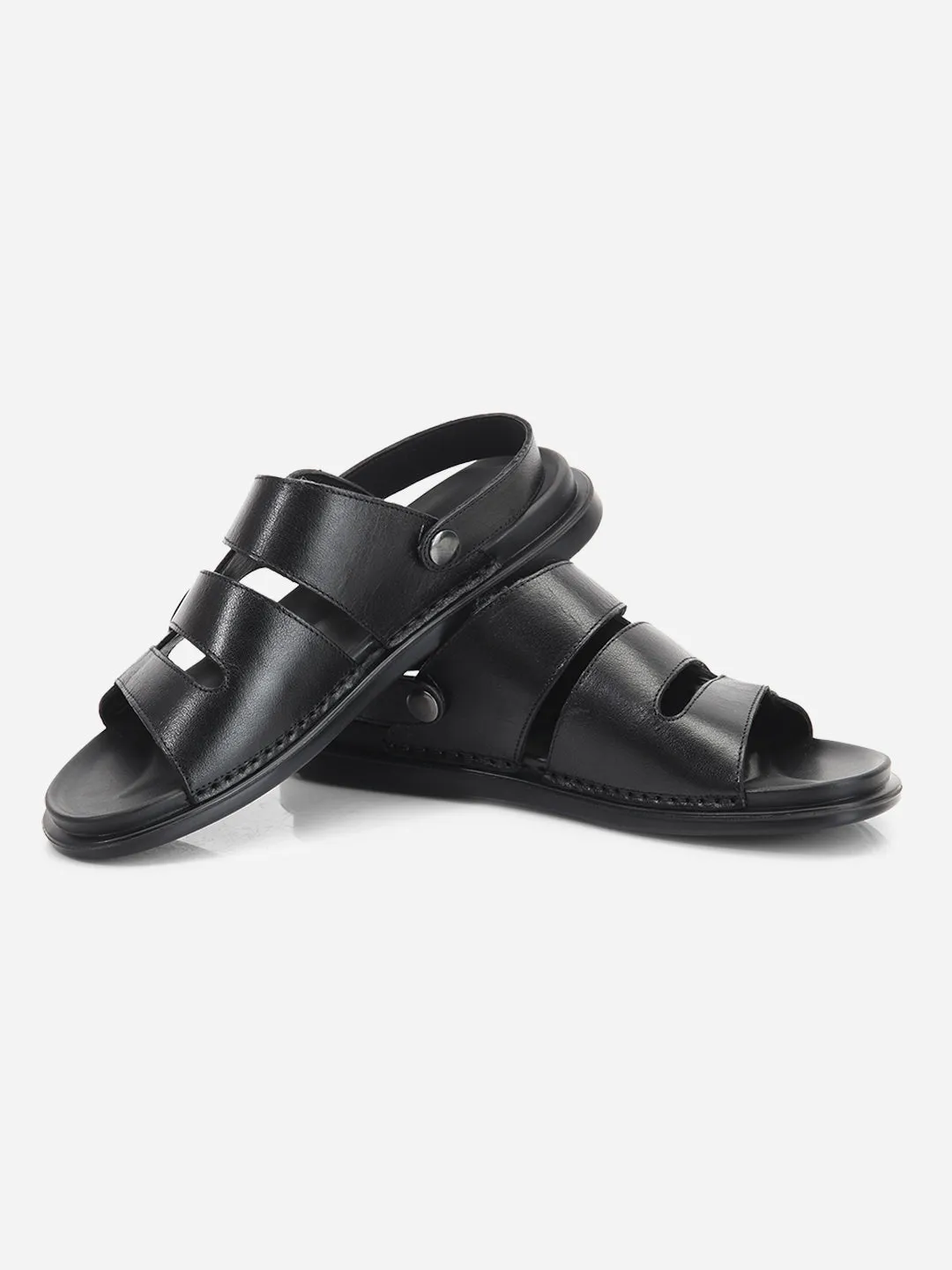 Men's Black Leather Comfort-fit Smart Casual Sandal (ID4213) Secure