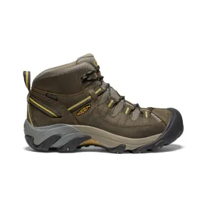 Men's Targhee II Mid Waterproof Hiking Boots  |  Black Olive/Yellow Easygoing Footwear Seamless construction