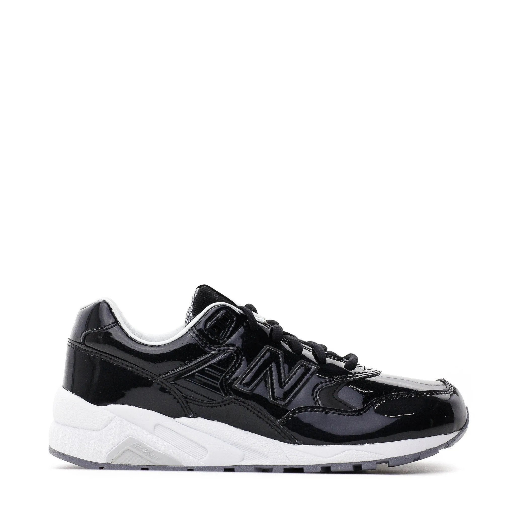 NEW BALANCE REVLITE WOMEN PATENT LEATHER BLACK SILVER WRT580MT Tropic Mode