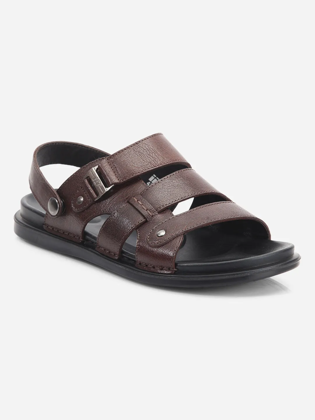 Men's Brown Leather Comfort-fit Smart Casual Sandal (ID4213) Resort Mood Shine Silver