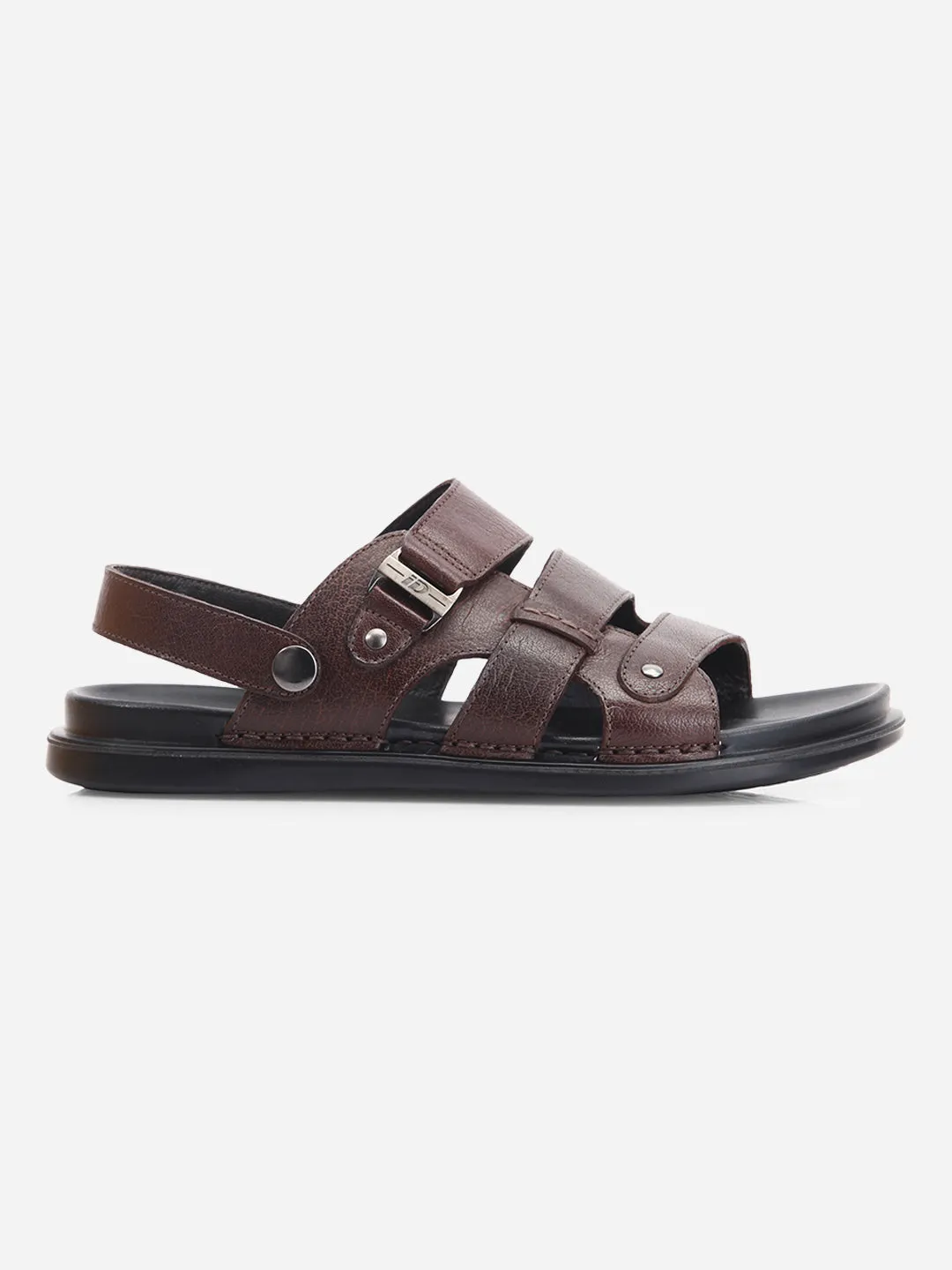 Stable base New In Men's Brown Leather Comfort-fit Smart Casual Sandal (ID4213)