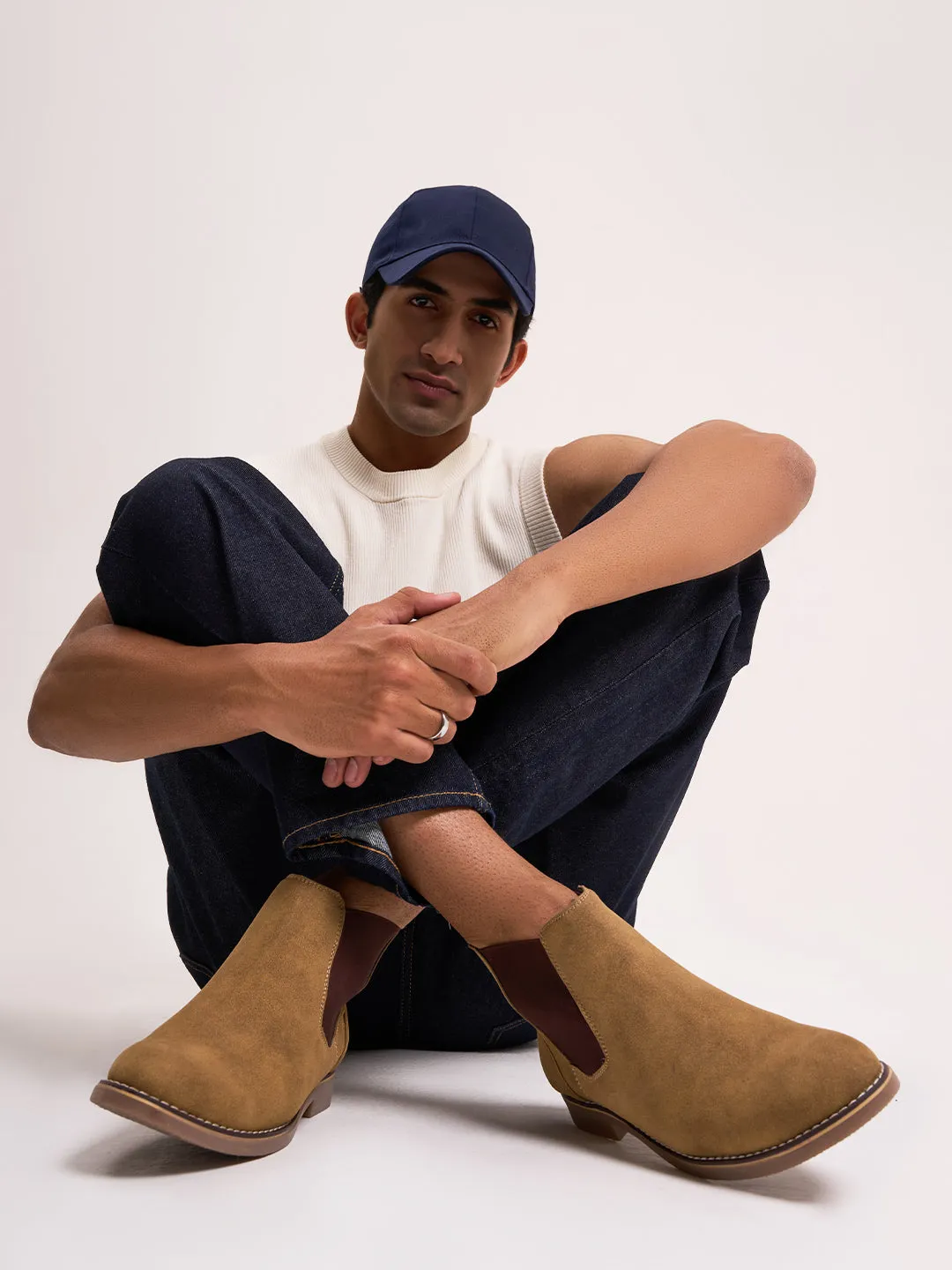 Toe Protection Training Mode Men's Beige Suede Smart Casual Chelsea Boots (IX3037)