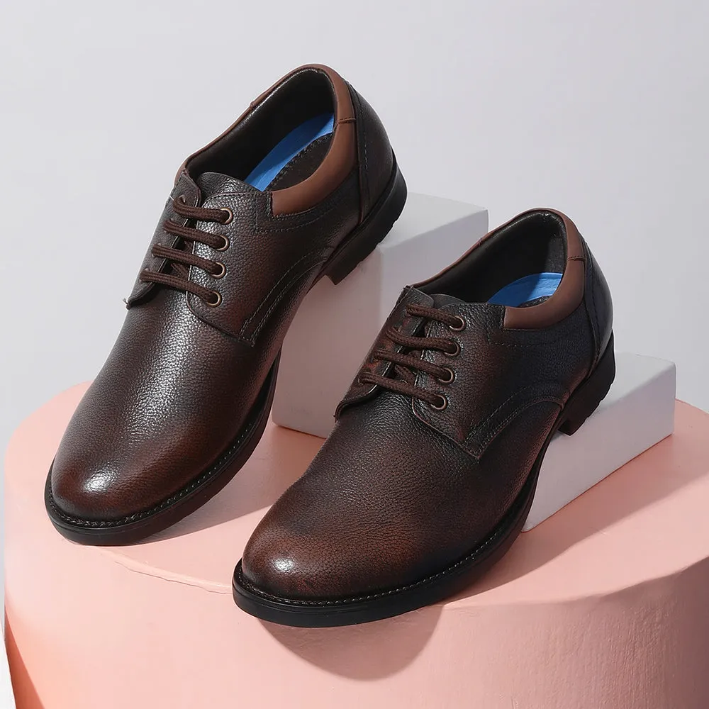 Healers Formal Brown Lace-Up Derby Shoes For Men GAS-C17 By Liberty Velcro Closure Scandi Style