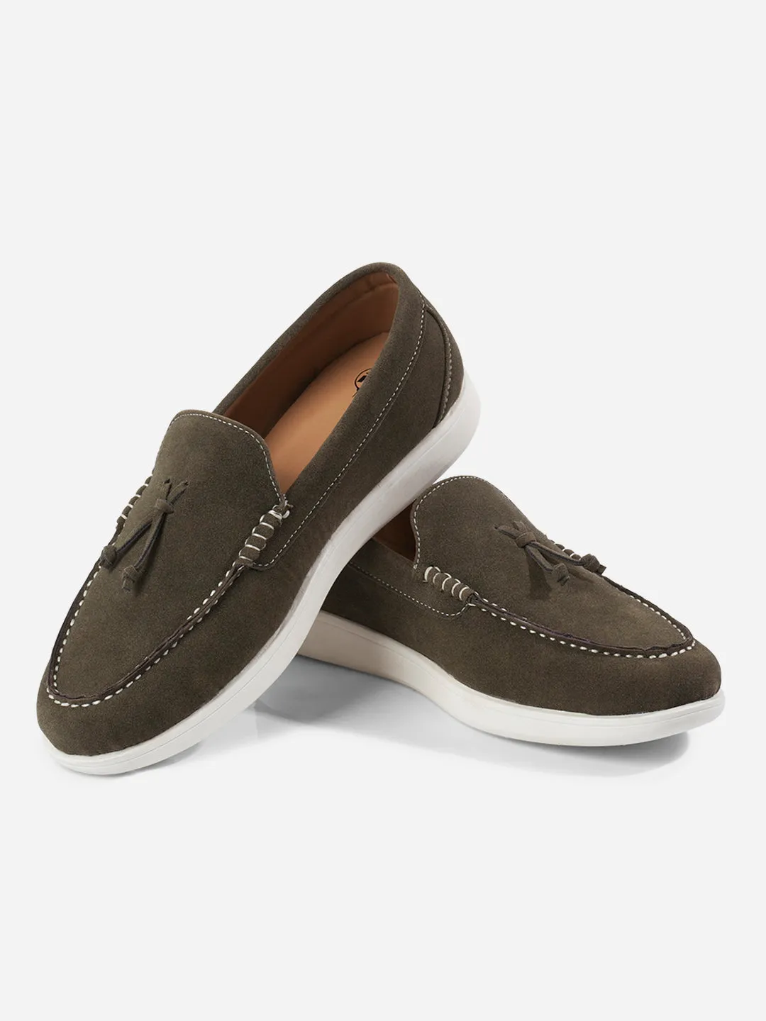 Lightweight Form Casual Wear Men's Olive Suede Tassel Casual Slip On (IX2150)