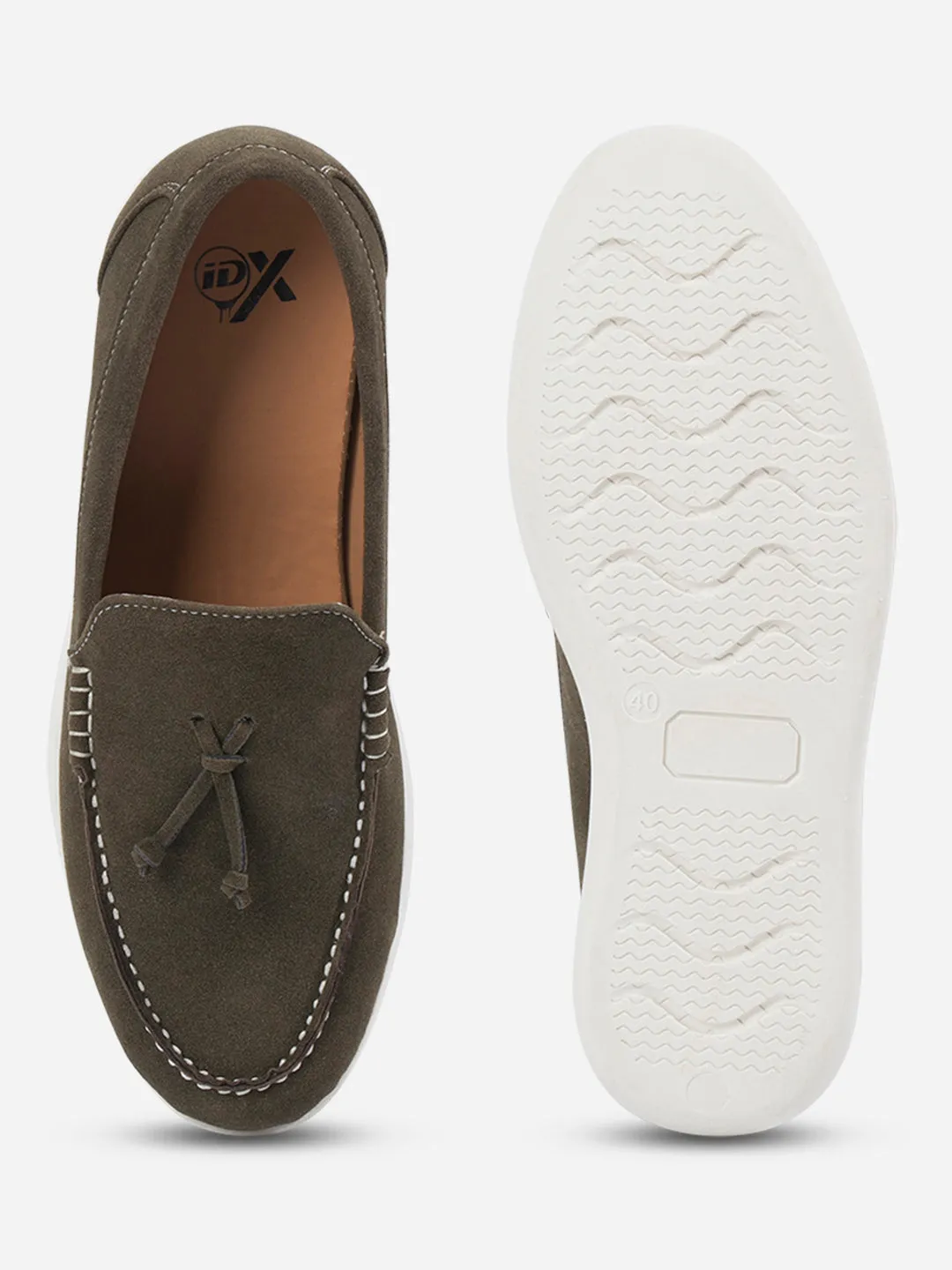 Men's Olive Suede Tassel Casual Slip On (IX2150) Dark Edge Flexible Design