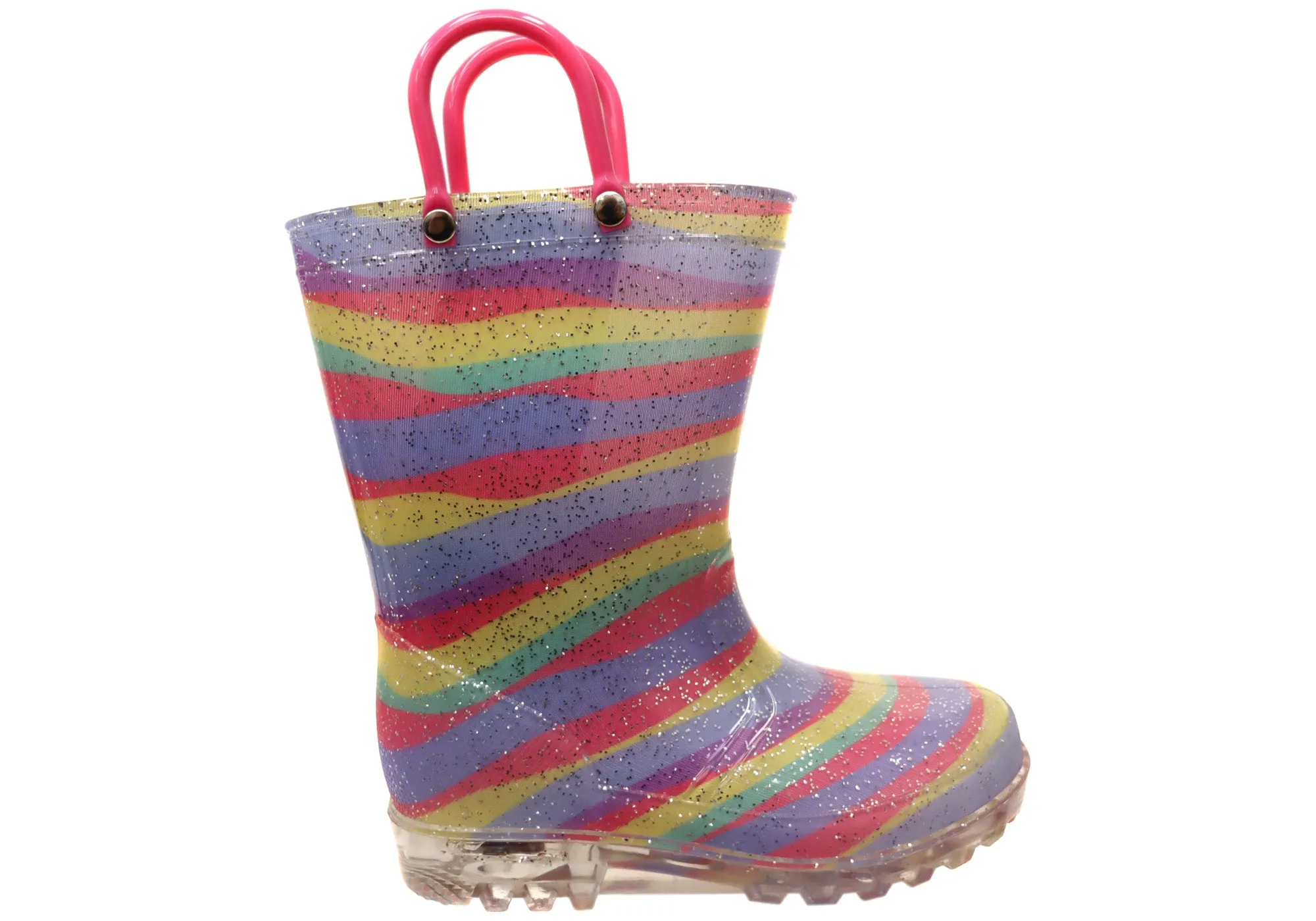 Jellies Rainbow Stripe Lights Baby Toddler Kids Light Up Gumboots Breathable Material Slip Resistant