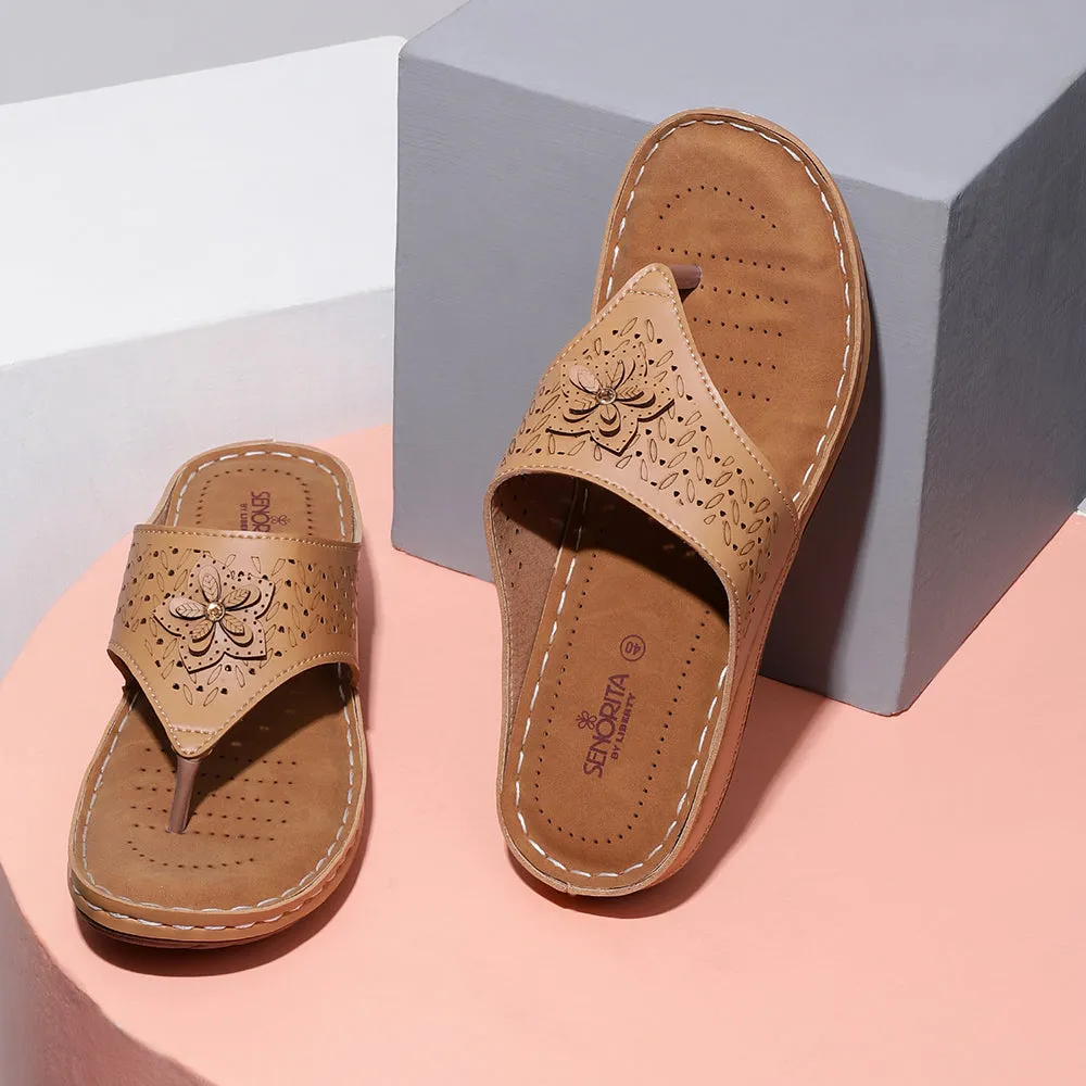 Posture aid Senorita Casual Beige Slippers For Women LAF-756 By Liberty