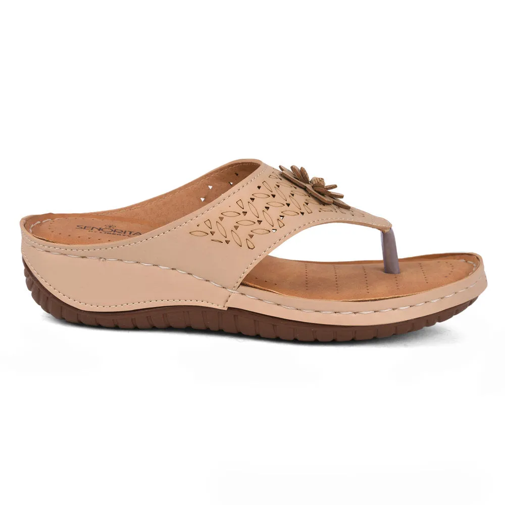 Senorita Casual Beige Slippers For Women LAF-756 By Liberty Easy Flow