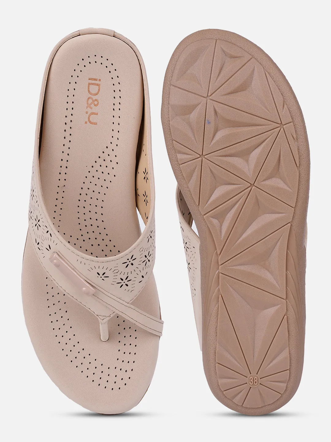 Quick Dry Fabric Women's Cream Thong Sandals (IU6009)