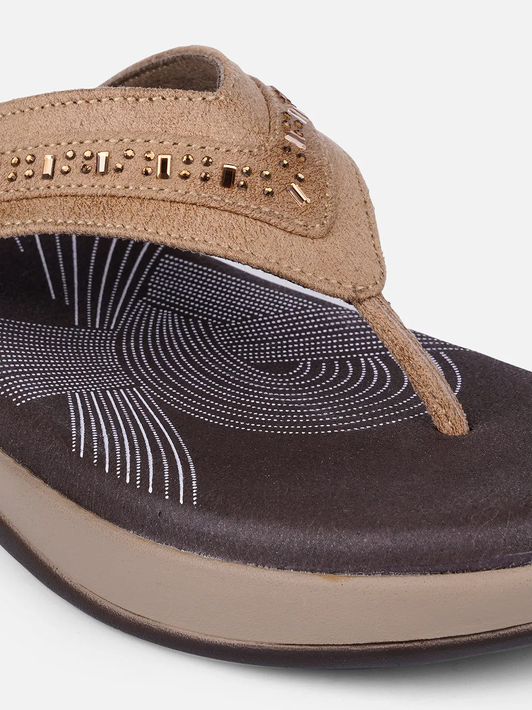 Cozy Slip-On Shoes Comfortable fit Women's Beige Thong Sandals (IU6004)