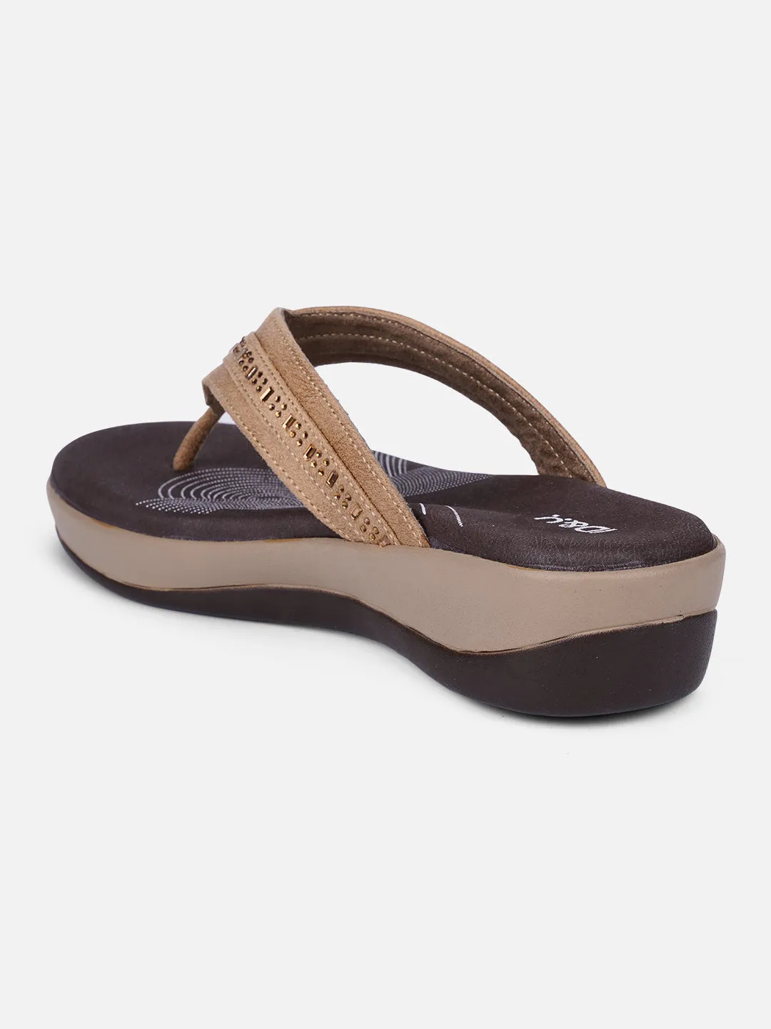 Women's Beige Thong Sandals (IU6004) Easy To Clean