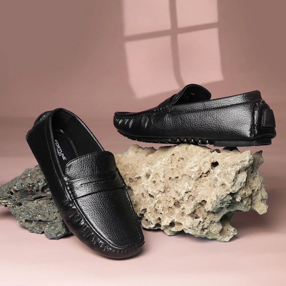 Reinforced toe Fortune Black Formal Loafers For Men CLASSIK-2E By Liberty