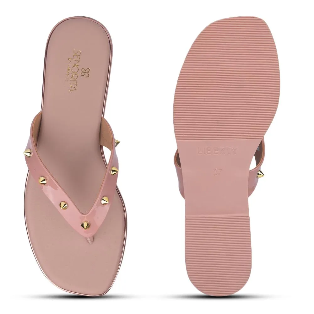 Care Ease Camera Look Senorita Casual Peach Flat Slippers For Women STY-48E By Liberty