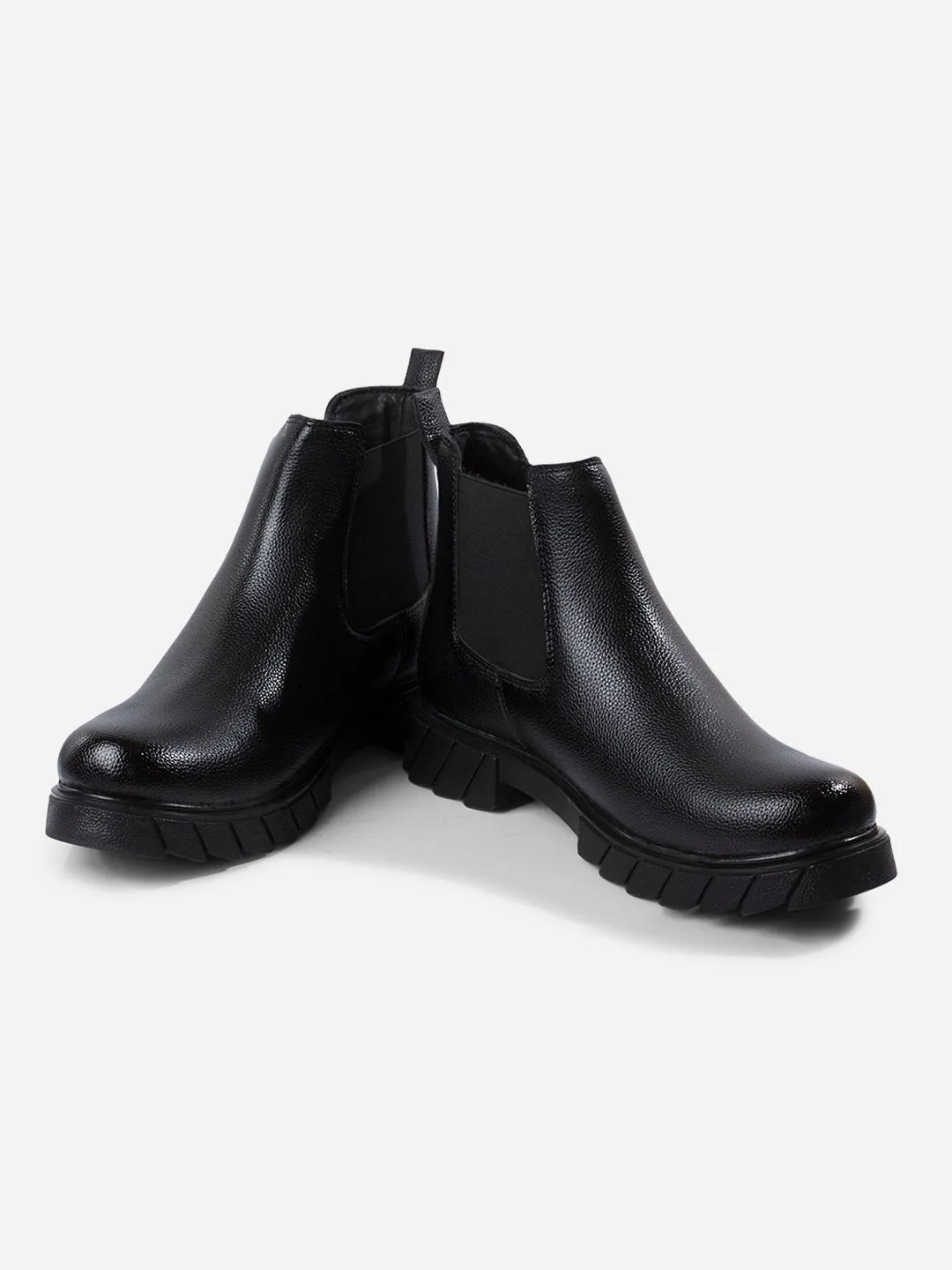 slow walk Leg Long Men's Black Round Toe Casual Slip On Boots (IX3038)