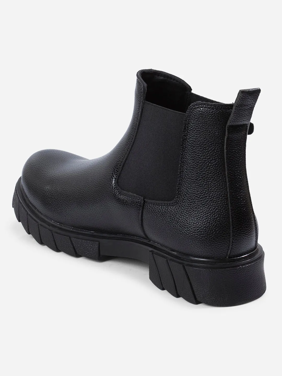 Sturdy Build Gym Quick Men's Black Round Toe Casual Slip On Boots (IX3038)