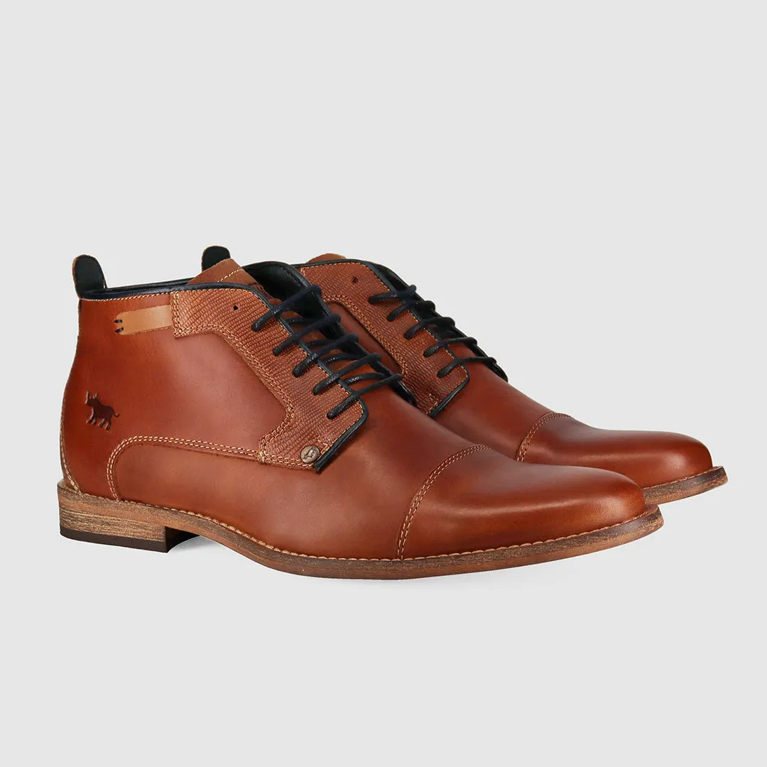 Functional Cheeta Lace Up Boots Tan