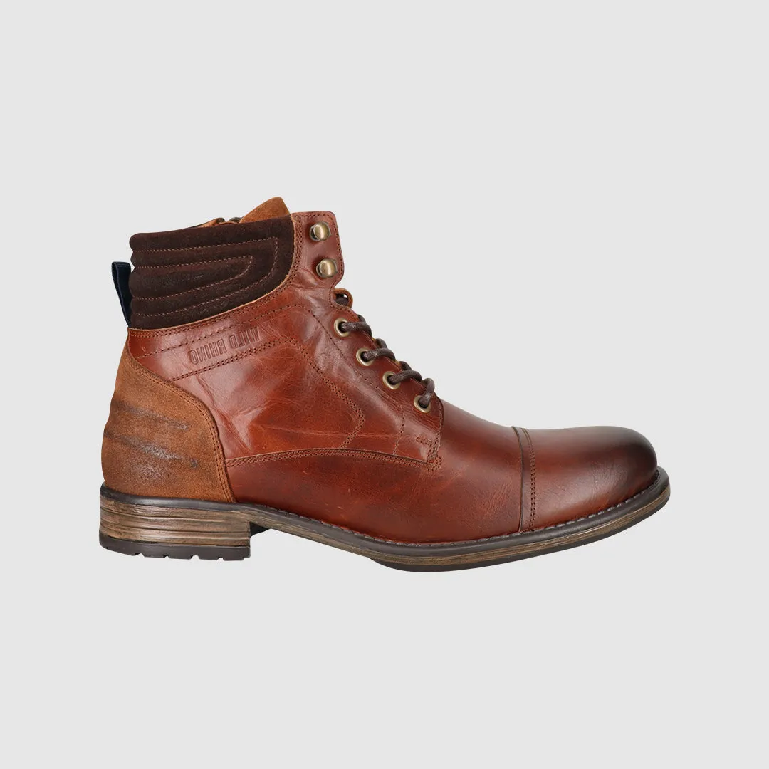 Cushioned Step Rainy Days Waterproof Stylish Explorer Benson Lace Up Boots Cognac