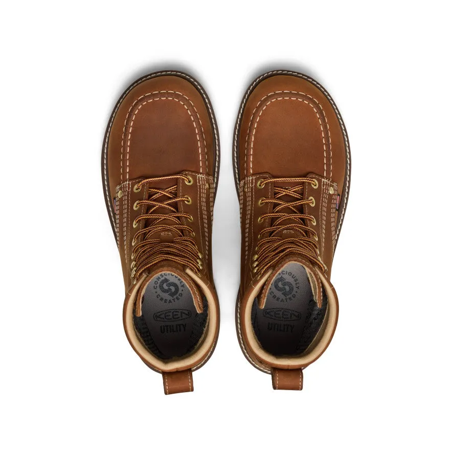 Men's Liberty 8" Waterproof Boot (Soft Toe)  |  Leather Brown/Birch Slip Fit Sandals Comfortable Soles