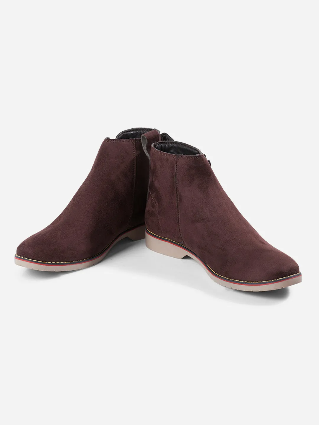 Men's Brown Suede Smart Casual Zipper Boot  (IX3036) Smooth Soles