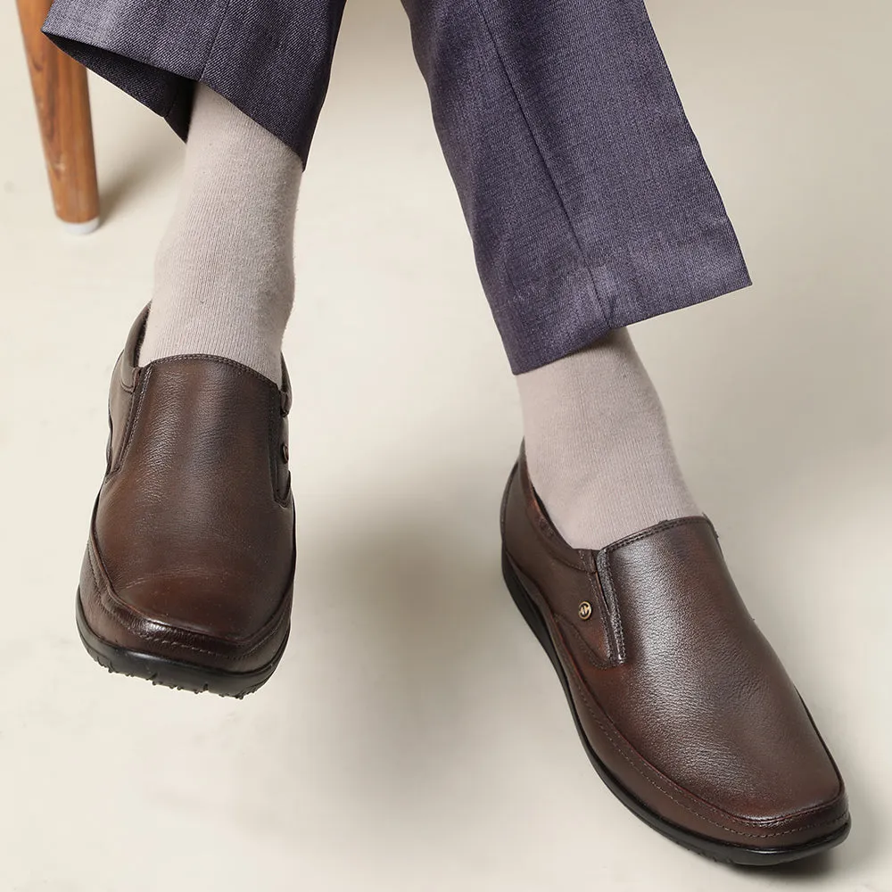 Healers Brown Formal Non Lacing Shoes For Men HA1-11 By Liberty Heel Pad