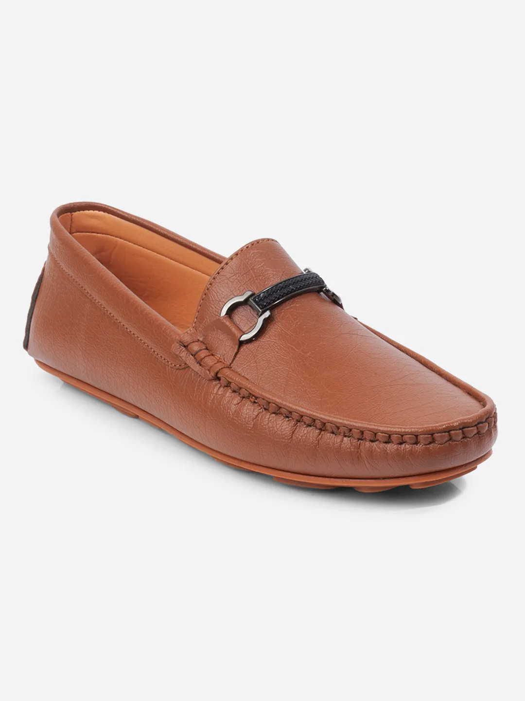 Men's Tan Moc Toe Buckle Loafer (IX4111) Padded collar Anti Slip