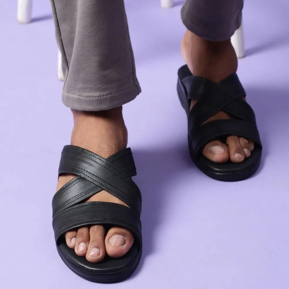 Coolers Casual Black Slippers For Men 7123-61 By Liberty Ankle wrap Bold Neon