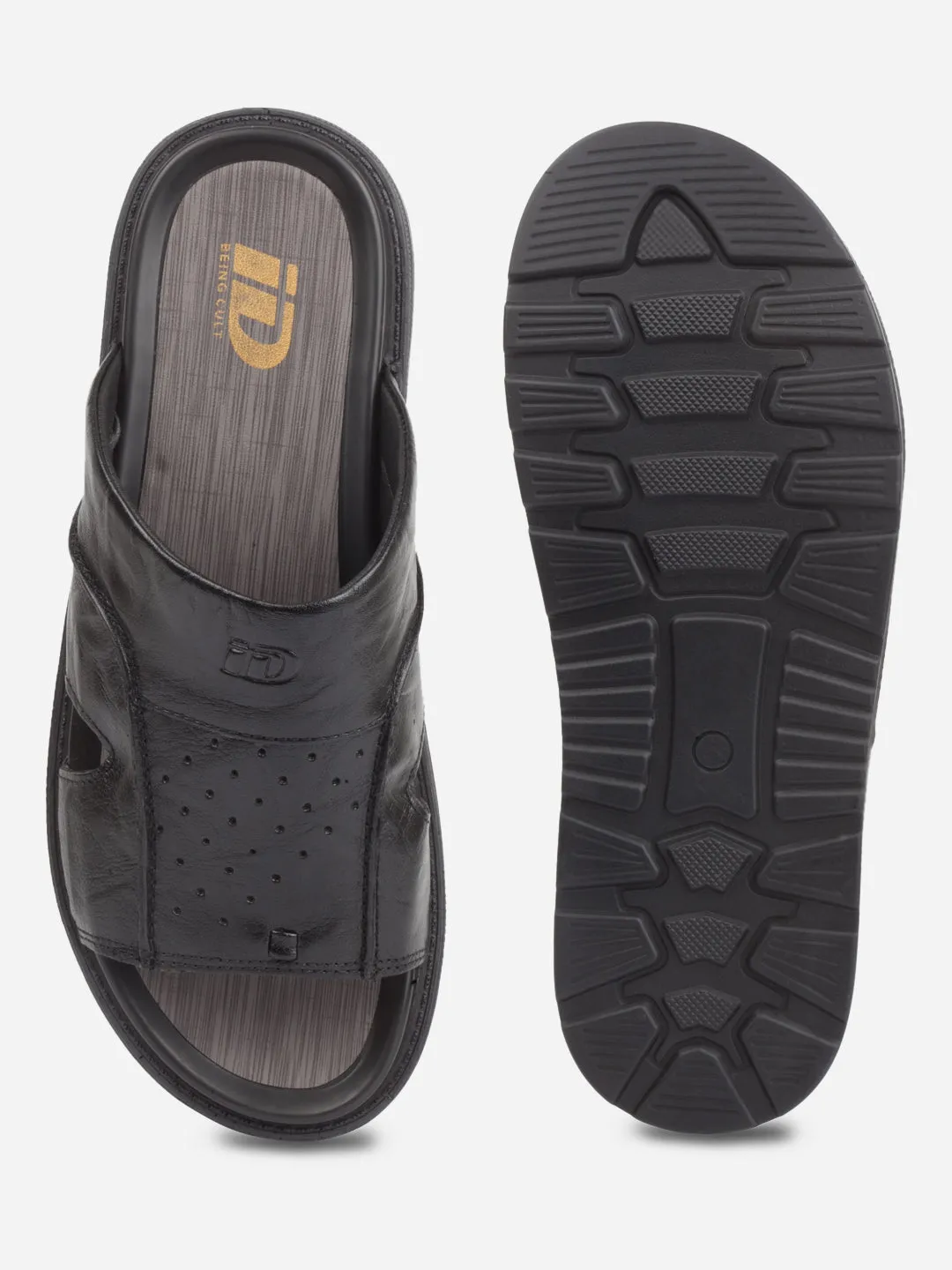 Classic Ventilated Mesh Cold Weather Men's Black Slip On Sandal (ID4243)