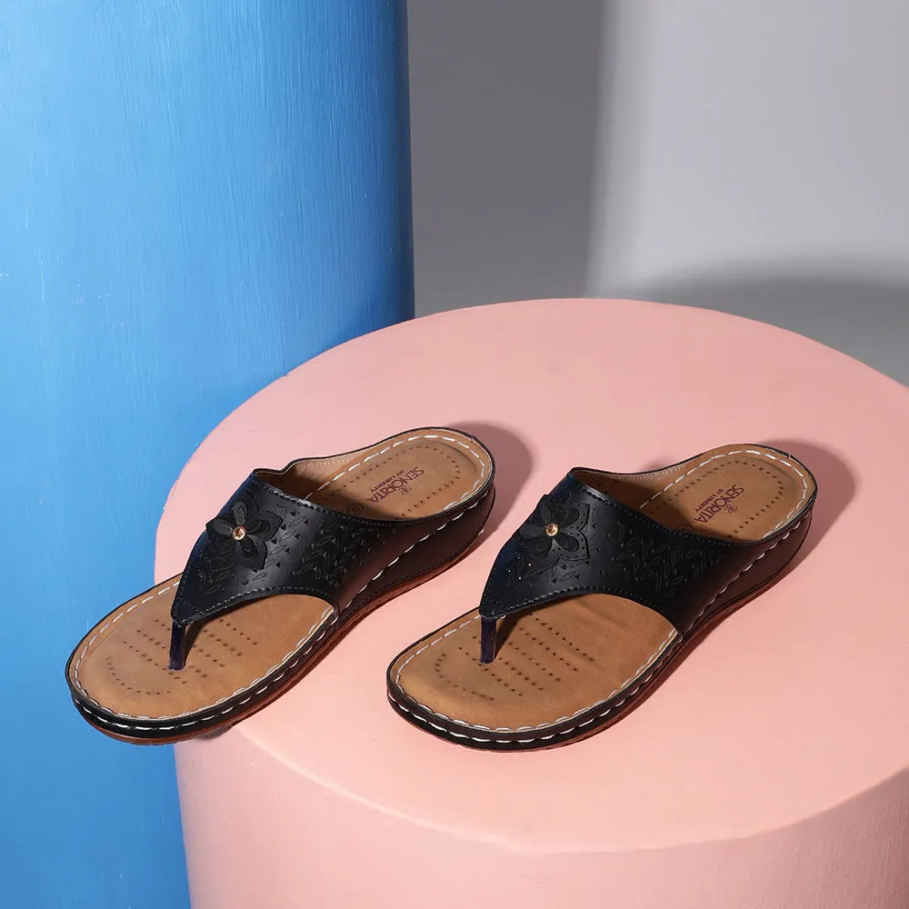 Senorita Casual Black Slipper For Women LAF-756 By Liberty Comfort Curve