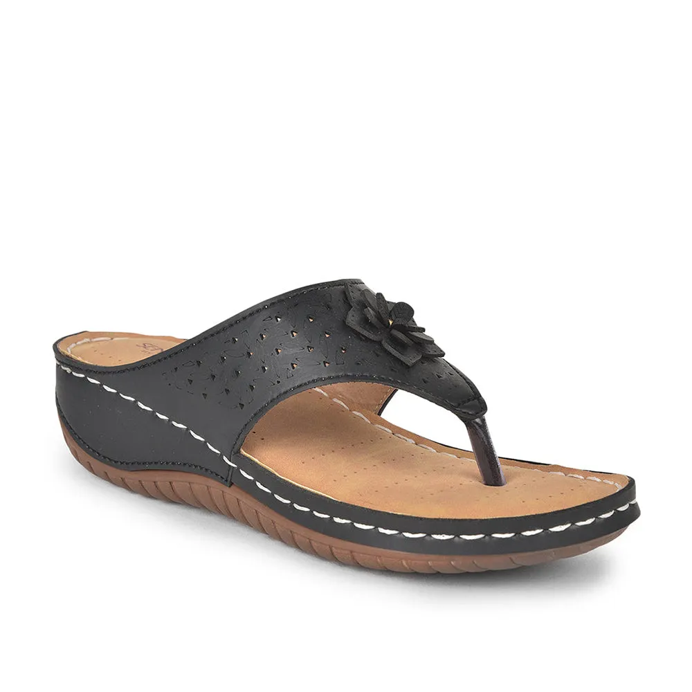 Snow Warm Senorita Casual Black Slipper For Women LAF-756 By Liberty