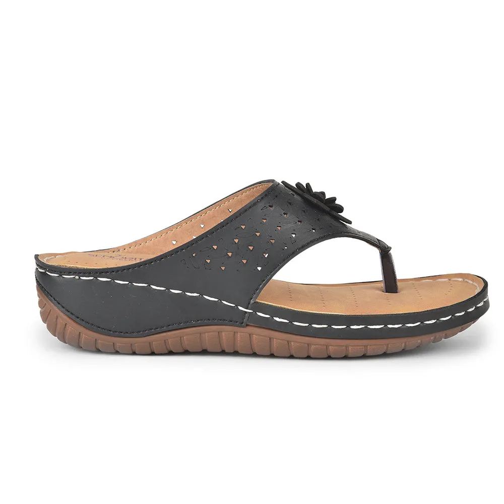 Senorita Casual Black Slipper For Women LAF-756 By Liberty Synthetic